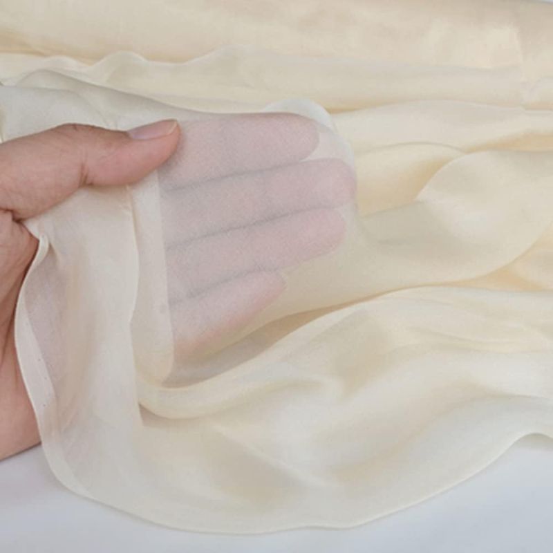 Photo 1 of Soft 100% Mulberry Silk Chiffon Fabric Width 55” Solid Color 6m/m for Decoration, DIY Sewing Clothes by The Meter (Beige)
