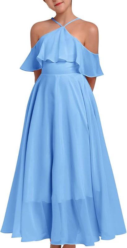 Photo 1 of (Size 15-16) Chiffon Flower Dress Princess Halter Backless Evening Gown

