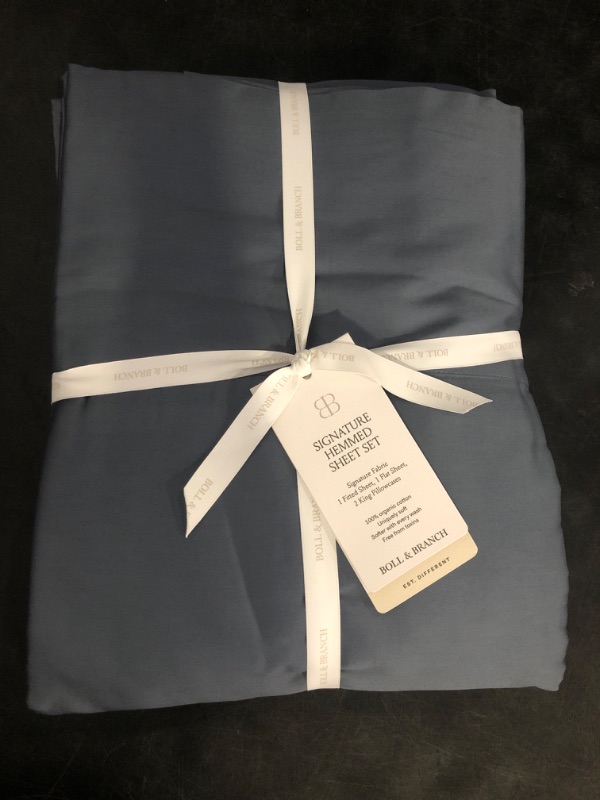 Photo 1 of BOLL & BRANCH Signature Hemmed Sheet Set - King, Mineral - Luxury 100% Organic Cotton - Includes 1 Flat, 1 Fitted, 2 Pillowcases - Buttery Soft