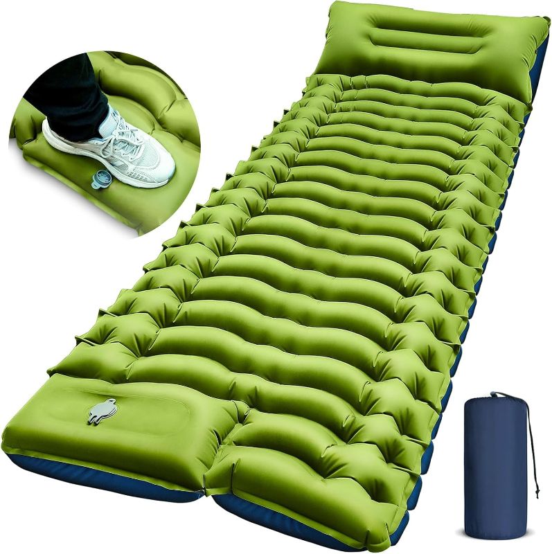 Photo 1 of Camping Sleeping Pad, Ultralight Camping Mat with Pillow, Built-in Foot Pump Inflatable Sleeping Pads Compact for Camping Backpacking Hiking Traveling Tent,Single,Green.