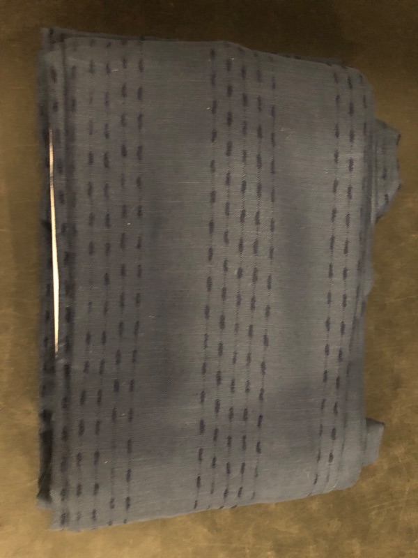 Photo 1 of Vintage Blue Linen Blackout Curtains 108 Inches Long 2 Panel Set for Living Room Back Tab Pocket Drapes Cotton Textured Room Darkening Light Blocking Curtain for Bedroom Cottage High Window 52x108
