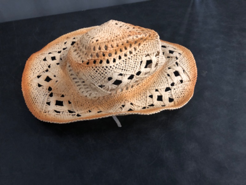 Photo 1 of Straw Cowboy Hats Ventilated Hollow Round Foldable Sun Hats for Women Summer Western Cowgirl Beach Hat Photo Prop
