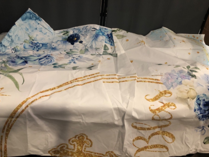 Photo 1 of God Bless Backdrop for Boy First Holy Communion Baptism Background Blue Floral Glitter Christening Party Decorations Banner Newborn Baby Shower Photography Banner (7x5FT: 84x60 inch)
