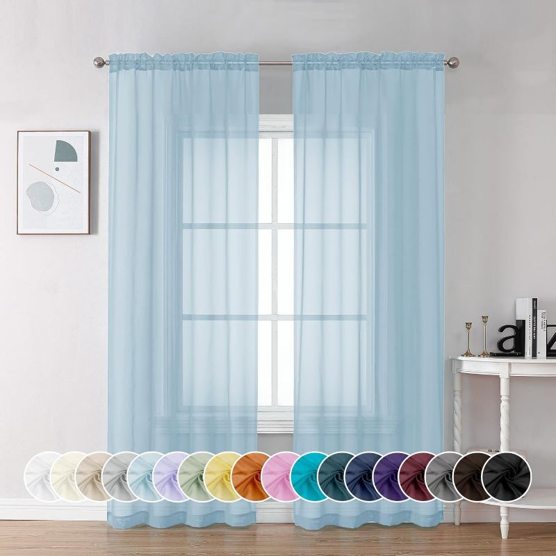 Photo 1 of Chyhomenyc Light Blue Sheer Curtains 84 Inch Length 2 Panels, Light Filtering Soft Airy Voile Rod Pocket Sheer Window Drapes for Bedroom Living Room, Each 42Wx84L Inches, Sky Blue
