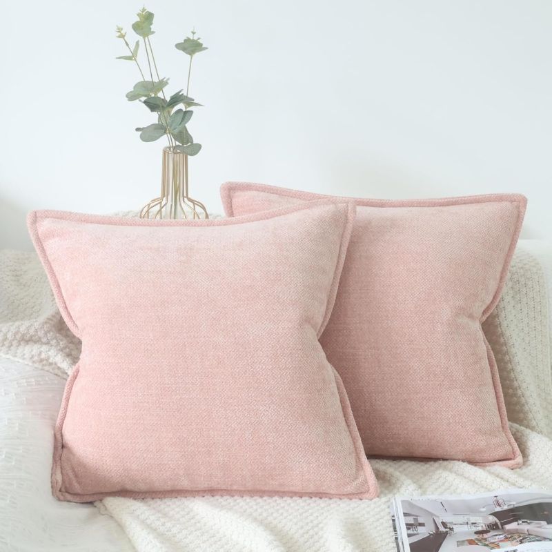 Photo 1 of OYIMUA Pink 20x20 Chenille Throw Pillow Covers Set of 2 | Farmhouse Decorative Pillowcases for Couch & Bed | Soft Luxury Accent Pillows for Living Room
