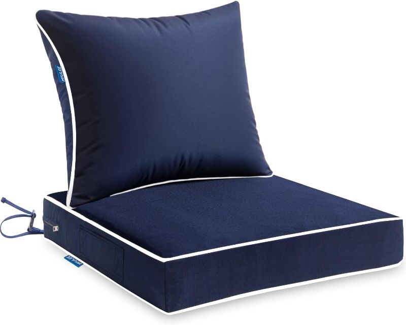 Photo 1 of MIULEE Outdoor Seat Cushion Set Navy Blue 24 x 24 x 4 Inch Waterproof & Fade Resistant Deep Seat and Back Patio Furniture Cushions with Handle and Adjustable Straps Cushions for Chair Couch
