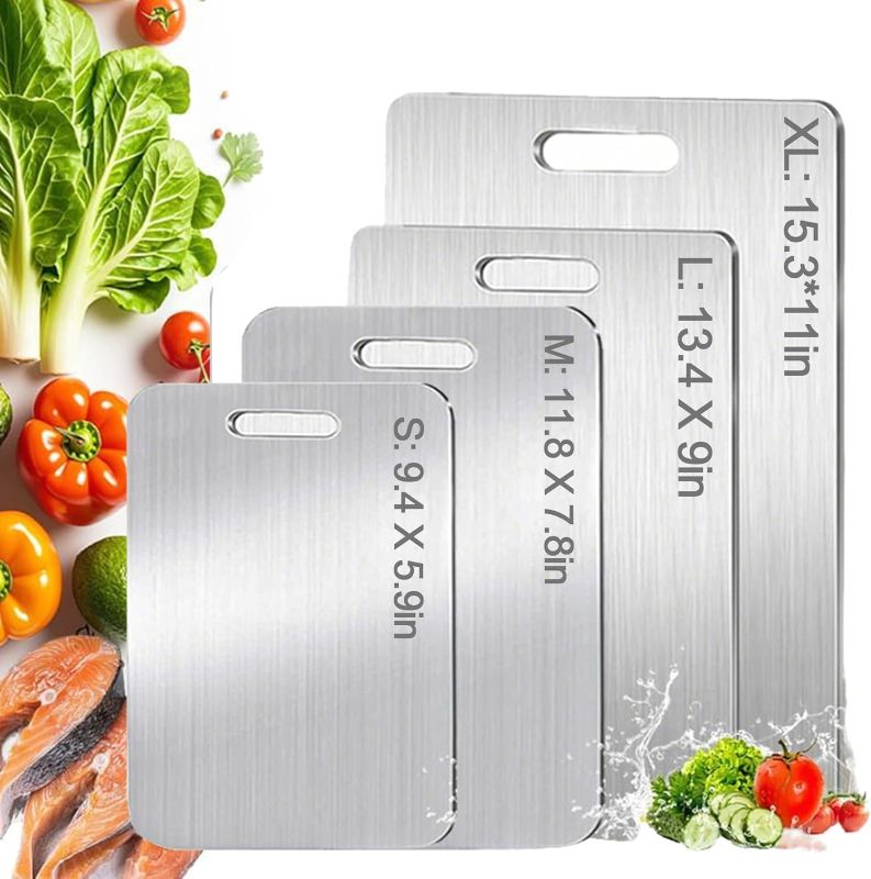 Photo 1 of 4Pack Titanium Cutting Board Set – Pure Titanium Double-Sided Cutting Boards for Kitchen, Stainless Steel Chopping Boards for Meat, Vegetables, Fruits – Durable, Easy to Clean – 4 Sizes