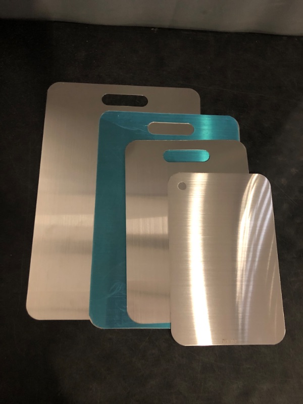 Photo 1 of 4Pack Titanium Cutting Board Set – Pure Titanium Double-Sided Cutting Boards for Kitchen, Stainless Steel Chopping Boards for Meat, Vegetables, Fruits – Durable, Easy to Clean – 4 Sizes