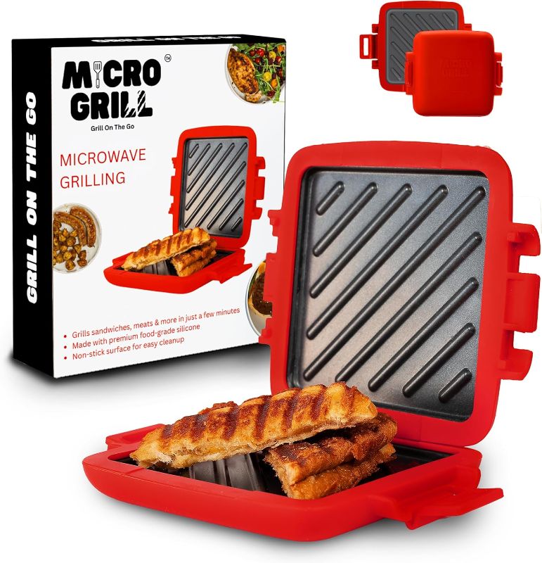 Photo 1 of Microwave Sandwich Maker, Toaster, 4 Minute Grill, Grilled Cheese, Crispy, Toastie Maker, Panini Press, No Wire & Dishwasher Safe, Microwave Grill, Office, Home, Travel & School Dorms (Red)
