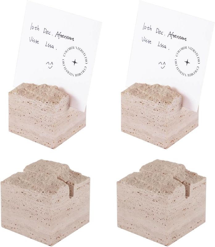 Photo 1 of 4 pcs Natural Travertine Place Card holder - Handmade Polished Wedding Table Signs, Multi-Use Memo Holder for Escort Cards, Photos & Business Cards (2.36"x2.36"x1.96")
