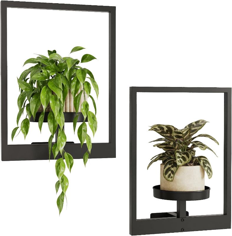 Photo 1 of Bamworld Plant Stand Indoor Wall Decor Metal Plant Hanger Indoor Hanging Plant Holder Wall-Mounted Planters Outdoor Plant Rack Black 2 Pack (Patent Design)
