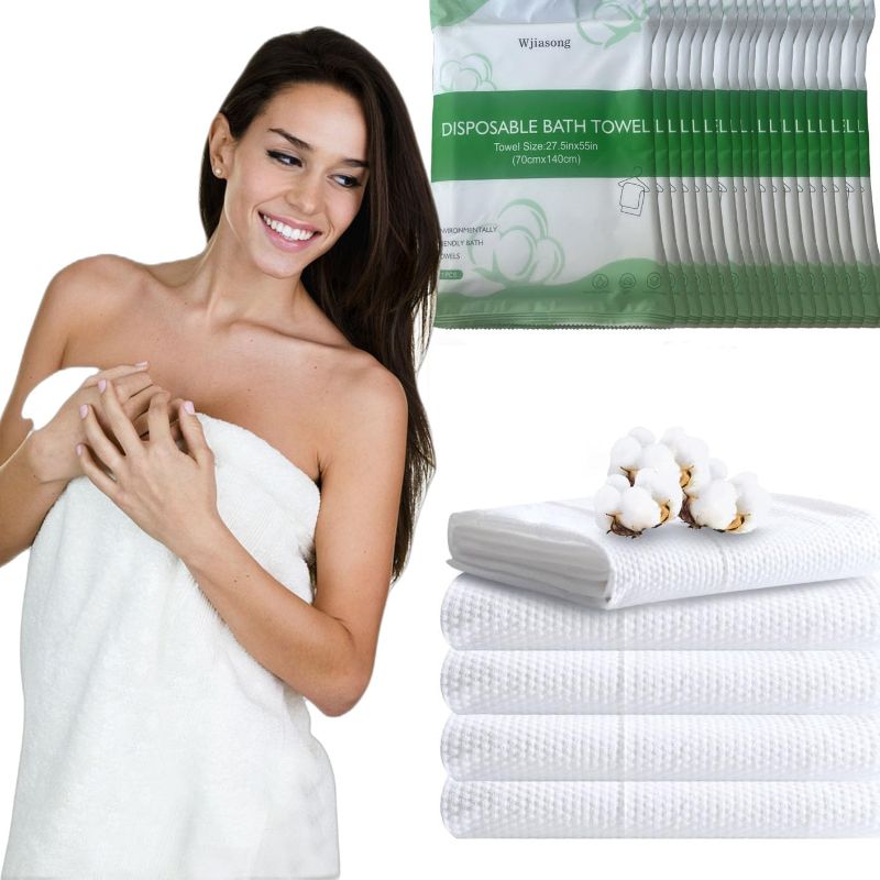 Photo 1 of WETFERF Disposable Bath Towels 55 in x 27.5 in - 20 Pack, Large Single-Use Towels for Travel, Gym, Camping - Soft, Quick Dry & Eco-Friendly
