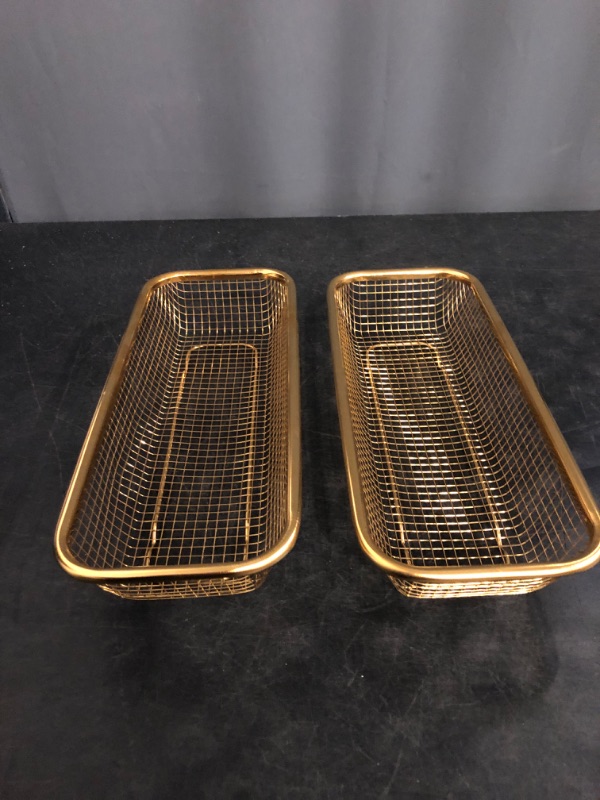 Photo 1 of Kitchen Flatware Drawer Organizer, 2pcs Stackable Mesh Cabinet Storage Basket, Stainless Steel Kitchen Utensils Filter Drying Rack Holder for Knives, Fork, Spoon Chopsticks Gold
