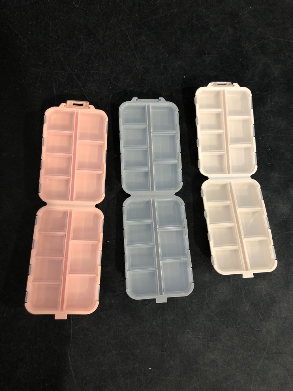 Photo 1 of 3 Pack Travel Pill Organizer with Bulk Stickers & Labels - Small & Portable Week Daily Medicine Pharmacy for Pocket, Bag - 14-Compartment Foldable Supplement Box Holder for Fish Oil Vitamin
