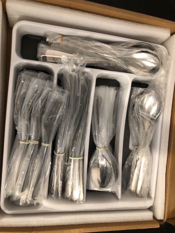 Photo 1 of 40-Piece Silverware Set with Organizer, EWFEN Heavy Duty Stainless Steel Flatware Set for 8, Food-Grade Tableware Cutlery Set, Utensil Sets for Home Restaurant, Mirror Finish, Dishwasher Safe
