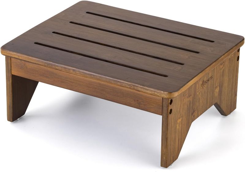 Photo 1 of StrongTek Bamboo Bed Step Stool for Adults & Kids – Wide 16" Platform, 300 lbs Capacity, Non-Slip Drainage Surface, 6.5" Height Safe Bedside Stool, Bathroom Shower Step & Office Foot Rest (Brown)
