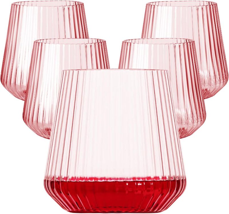 Photo 1 of 40 Pack Plastic Ribbed Wine Glasses, 14Oz Origami Disposable Wine Glasses Unbreakable Clear Plastic Cocktail Glasses Recyclable Shatterproof Reusable Wine Cups (14oz-pink-40pack)
