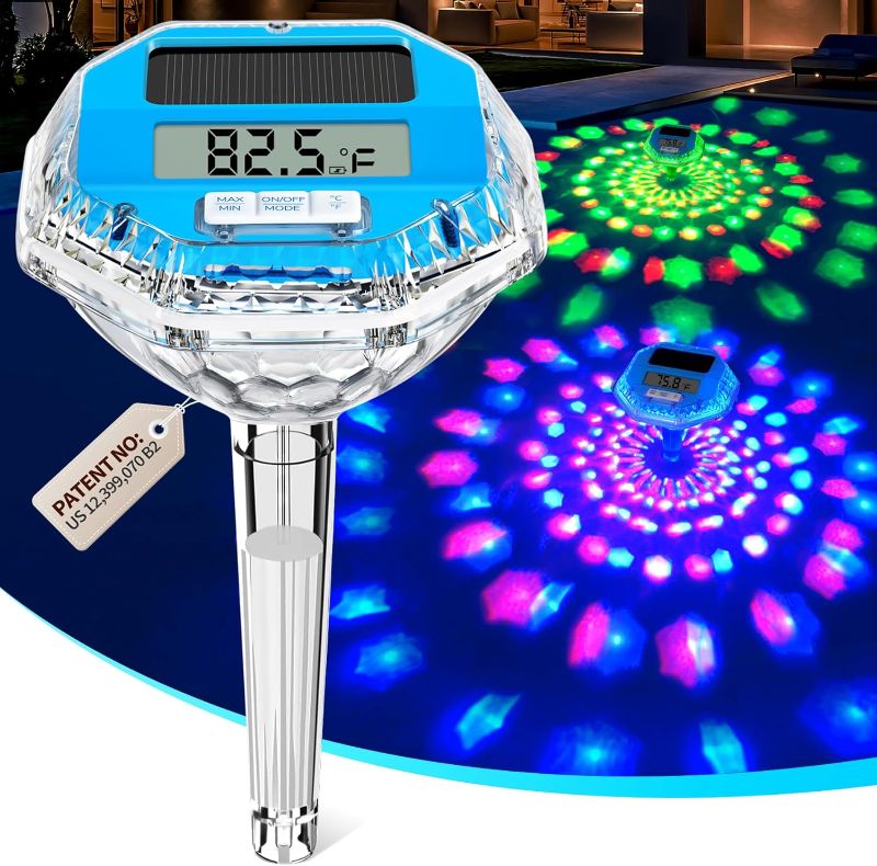 Photo 1 of 2025 Upgrade Digital Pool Thermometer Floating Easy Read, Solar Pool Thermometer with Dynamic Light Show, Large LCD Screen & IP68 Waterproof Pools Water Temperature Thermometers for Hot Tub
