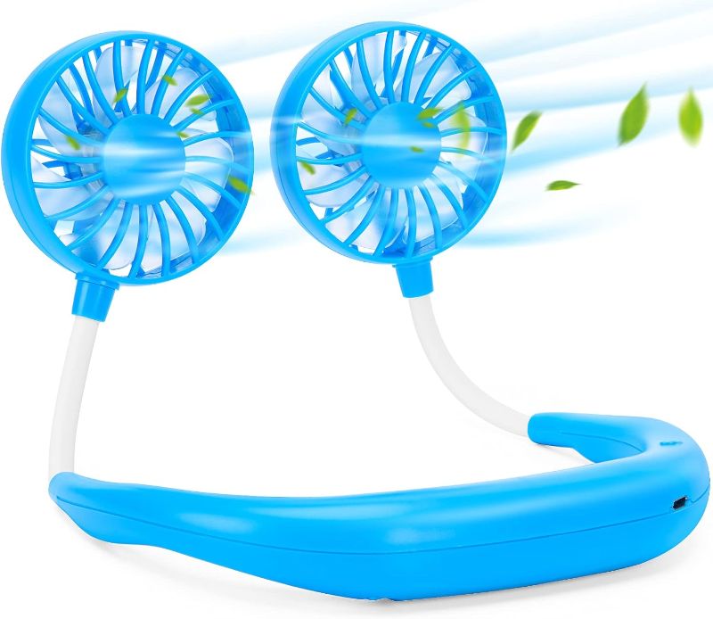 Photo 1 of Portable Neck Fan Rechargeable Personal Hand-Free Fan Mini USB Wearable Neckband Sport Fan, 3 Speed Adjustable, 360 Degrees Free Rotation Perfect for Working, Traveling, Office, Reading (Blue)
