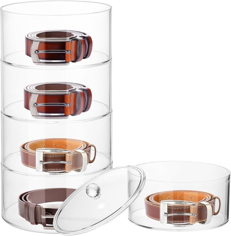 Photo 1 of 5 Layers Acrylic Belt Organizer with Lid, Stackable Belt Storage Box Clear Display Case, Clear Closet Accessories Organizer Vanity Organizer for Watch, Hair Accessories, Jewelry, Closet and Drawer
