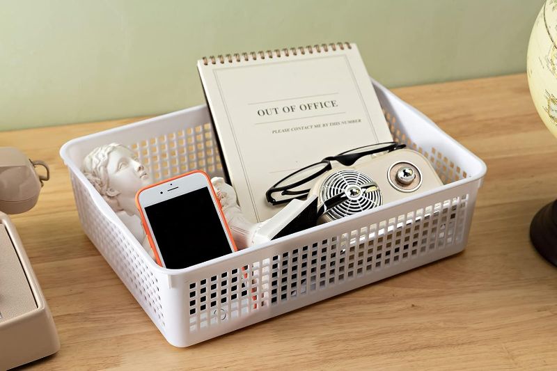 Photo 1 of A4 Size Plastic Storage Basket,Desktop File Paper Letter Organizer Tray, 6-Packs (White)
