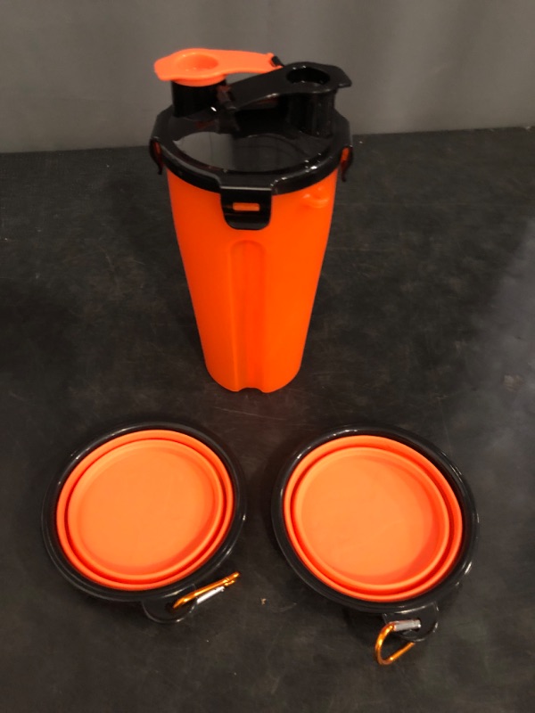 Photo 1 of Portable 2-in-1 Pet Water Cup with Food Container - Collapsible Feeder Bowls for Dogs - Outdoor Feeding Kit(Orange)
