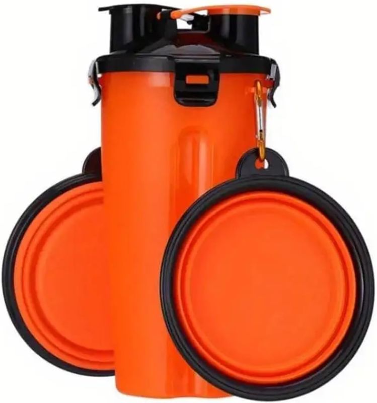 Photo 1 of Portable 2-in-1 Pet Water Cup with Food Container - Collapsible Feeder Bowls for Dogs - Outdoor Feeding Kit(Orange)
