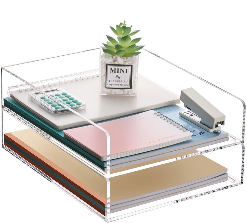 Photo 1 of Paper Organizer Letter Tray, Clear Acrylic Paper Tray, School Teacher Office Supplies Organization, Stackable Desk File Organizer, Classroom Decor and Accessories-2 Pack…
