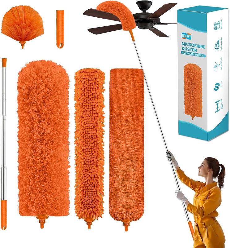 Photo 1 of Cobweb Duster with Extension Pole,Cleaner Outdoor 110" Telescoping Extended Sspider Brush, Dusting Kit,Long Handle Reach for High Ceilings and Fans,Microfiber Webster Remover Tools Feather Dusters