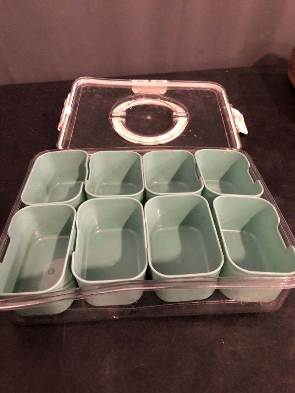 Photo 1 of Mason & Meadow Small Snackle Box Container - Travel Snack Box Container - Snacklebox - Divided Serving Tray With Lid and Handle - Portable Snack Tray With Lid - Snackle Boxes 4 compartment Sage Green
