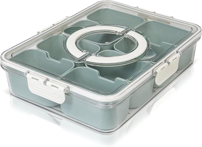 Photo 1 of Mason & Meadow Small Snackle Box Container - Travel Snack Box Container - Snacklebox - Divided Serving Tray With Lid and Handle - Portable Snack Tray With Lid - Snackle Boxes 4 compartment Sage Green

