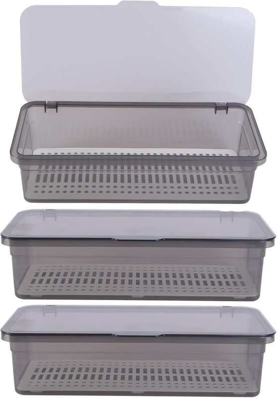 Photo 1 of Cabilock 3Pcs Flatware Tray Drawer Organizer with Lid Chopsticks Drain Silverware Tray with Lid Cutlery Countertop Storage Container Tableware Storage Organizer Easy Clean