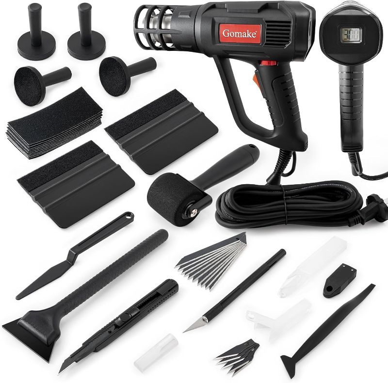 Photo 1 of Gomake Vinyl Wrap Tool Window Tinting Kit with Heat Gun 16FT Cord,Sponge Roller,Magnet Holder,Vinyl Tucking Tool,Tint Squeegee, Film Cutter for Car Wrapping, Graphics and Decal Installation
