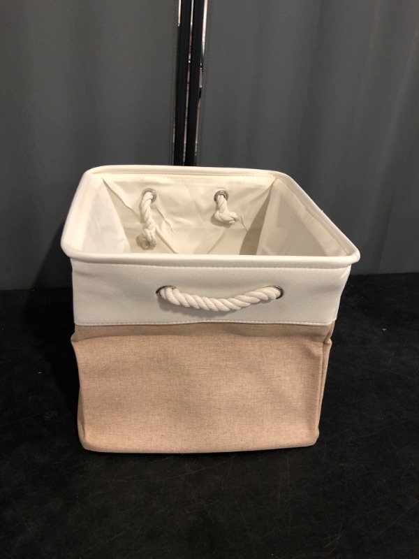 Photo 1 of 13 x 13 Inch Storage Cubes?6 Pack Cube Storage Bins for Shelves?Fabric Collapsible Storage Bins with Handles, Foldable Storage Basket for Organizing Clothes, Toys, Books (White&Beige)
