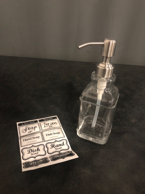 Photo 1 of JASAI Antique Design Soap Dispenser with Rust Proof 304 Stainless Steel Pump, Refillable Clear Glass soap Dispenser with 10Pcs Clear Stickers, Premium Kitchen & Bathroom Soap Dispenser