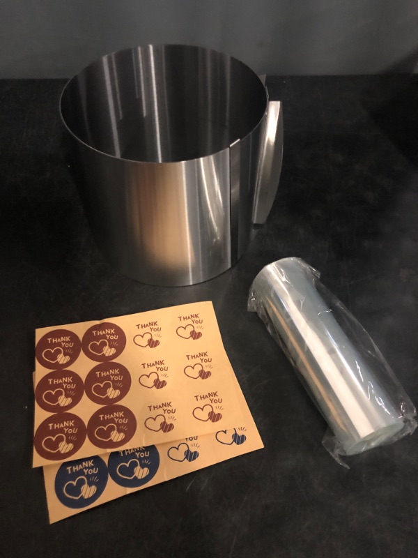 Photo 1 of Cake Ring Extra High 15cm Acetate Cake Collar Set - Adjustable 6 to12Inch Stainless Steel Round Cake Mousse Molds Baking Ring with 6.3inchx394inch Clear Acetate Sheets Cake Roll for Pastry, Cake Decor

