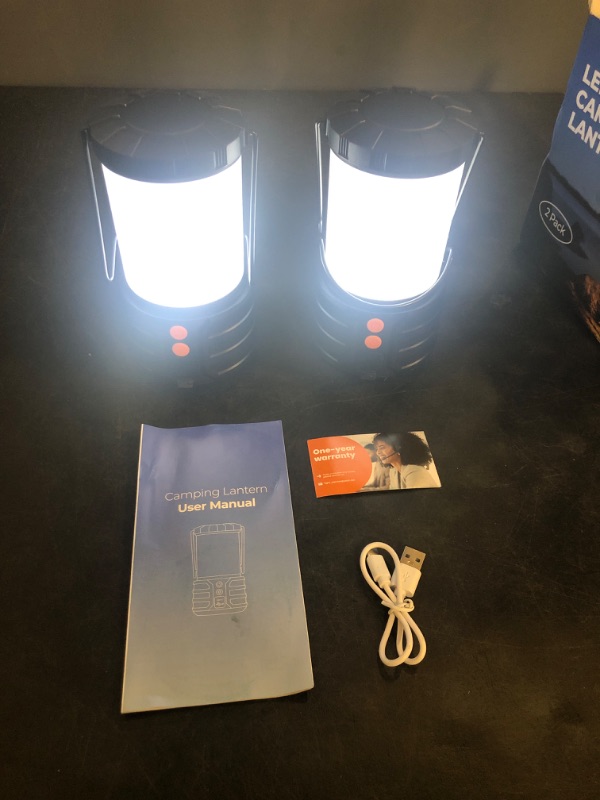 Photo 1 of 2 Pack Camping Lantern,Led Camping Lanterns,5000mAh Rechargeable Battery Emergency Lights for Power Outages,3 Colors,IPX4 Waterproof Portable Flashlight Camping Tent Light for Home or Hurricane Hiking