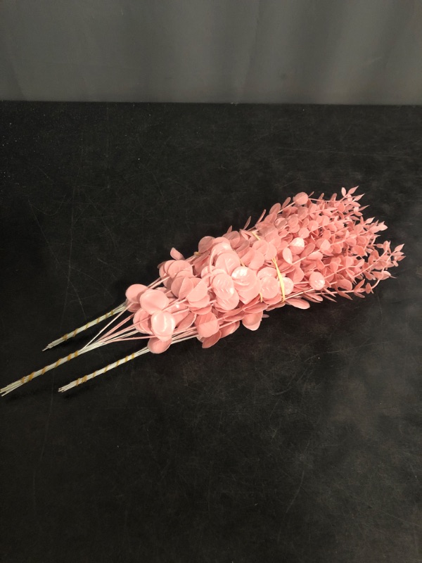 Photo 1 of FEQO 36 Pcs Pink Eucalyptus Stems Artificial Leaves Faux Eucalyptus Stems Branches 15 inch for Wedding Bouquet Home Deco