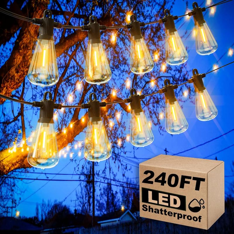 Photo 1 of Outdoor Patio String Lights, 240FT LED with 120+4 ST38 Vintage Edison Bulbs, Waterproof Connectable Hanging Lights for Outside Backyard Bistro Porch (120FTx2)
