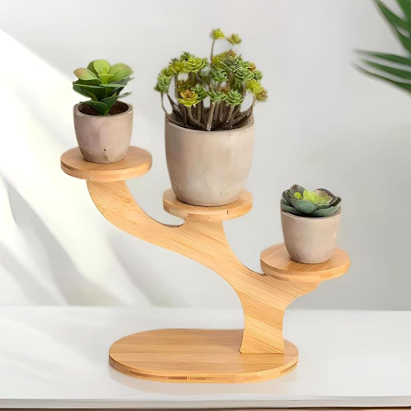 Photo 1 of 3 Tiered Desk Plant Stand Bamboo Tree Plant Shelf Tabletop Succulent Herb Stand Desktop Plant Stand Indoor Plant Rack for in Living Room Office Decoration (3 Tiered)
