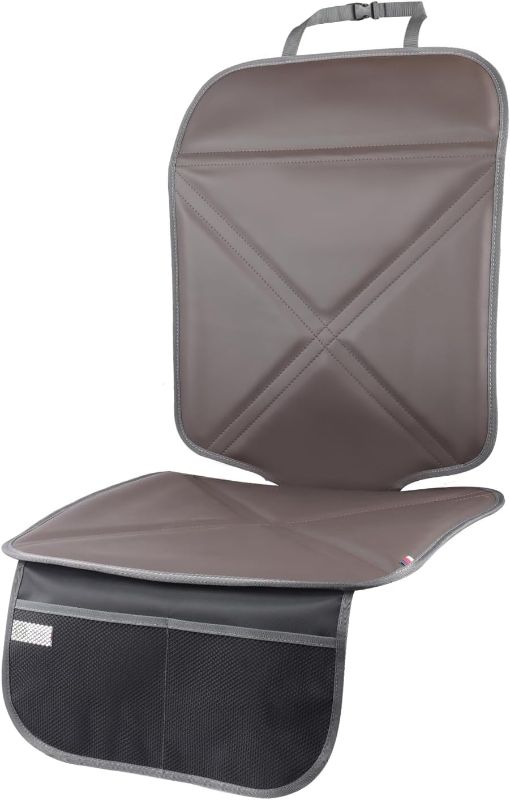 Photo 1 of Car Seat Protector Leather Waterproof Child Safety Seat Protector Cover with Thick Pad and 2 Large Pockets Durable Kick Mat for All Auto Seat (Brown)
