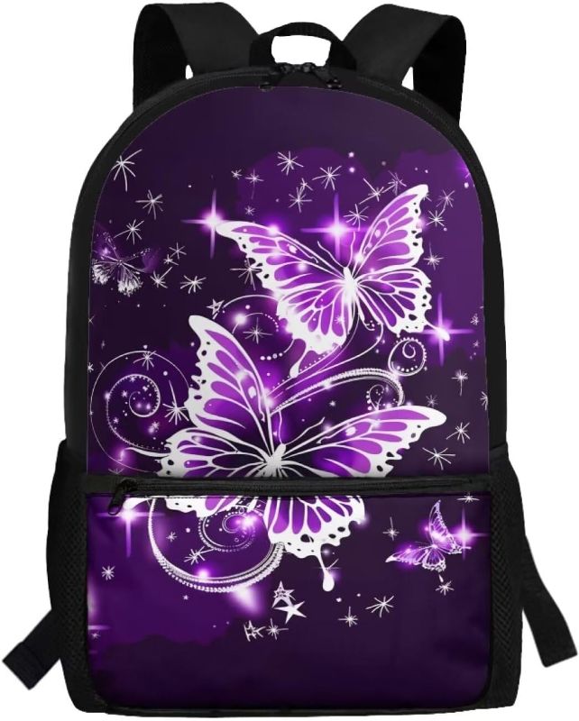 Photo 1 of Galaxy Butterfly Backpack for Teen Girls School Bag Middle High School Bookbag With Adjustable Straps 17inch Laptop Backpacks Children Schoolbag Back To School Casual Daypack Purple
