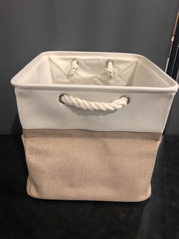 Photo 1 of 13x13 Storage Cube Bins 4Pack,Collapsible Cube Storage Organizer for Closet, Fabric Storage Box w/ Rope Handles, Foldable Storage Baskets for Shelves, Clothes,Closet Organization - White/Coffee
