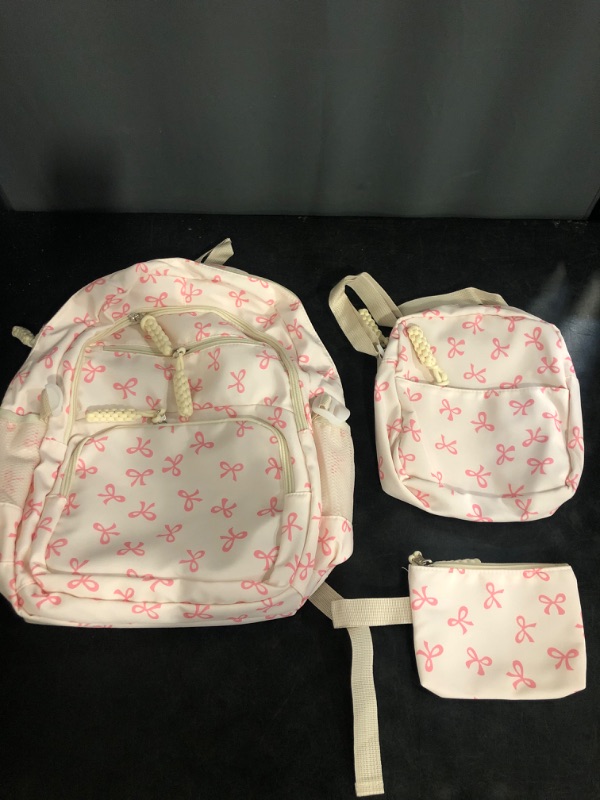 Photo 1 of Coquette Bow Backpack - Cute Kawaii Backpack Set Aesthetic Daypack Coquette Rucksack (A01 Bow Pink)