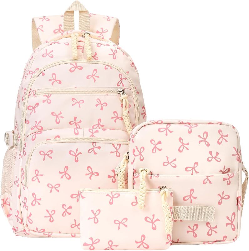 Photo 1 of Coquette Bow Backpack - Cute Kawaii Backpack Set Aesthetic Daypack Coquette Rucksack (A01 Bow Pink)
