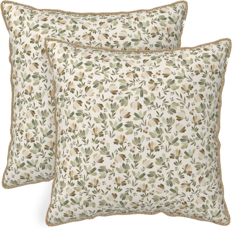 Photo 1 of KSLIDS Sage Green Beige Floral Soft polyesterThrow Pillow Covers Set of 2 Vintage Brown Flower Decorative Pillow Covers 18x18 Inch Rustic Pillow Case for Sofa Couch Bedroom Farmhouse Home Decor
