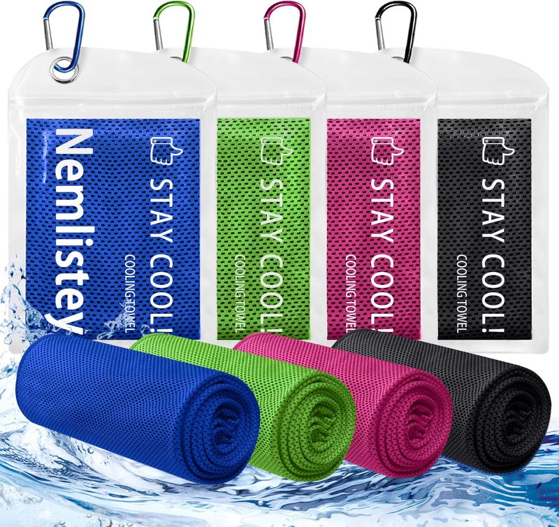 Photo 1 of 4 Pack Cooling Towels, Soft Breathable Cooling Towels for Neck and Face, Microfiber Gym Towels for Men and Women with Waterproof Bag & Carabiner, Sweat Towel for Yoga, Golf, Hiking, Running