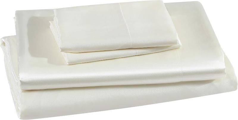 Photo 1 of Beatrice Home Fashions 100% Luxury Satin Polyester Sheet Set, Full, Ivory