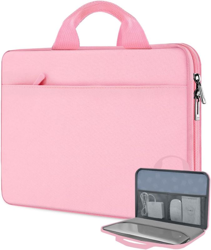 Photo 1 of Hseok Laptop Case 13.3-14 inch Briefcase Handbag, Water-Resistant and Shockproof Computer Sleeve Compatible with MacBook Pro 14", Mac Air/Pro 13.3" and 13"-14" Notebooks Chromebooks,Pink