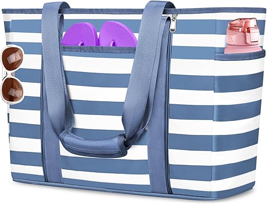 Photo 1 of Extra Large Beach Bags for Women, Waterproof Sandproof Beach Tote Bag Foldable Swim Pool Bag with Zipper and Wet Pocket